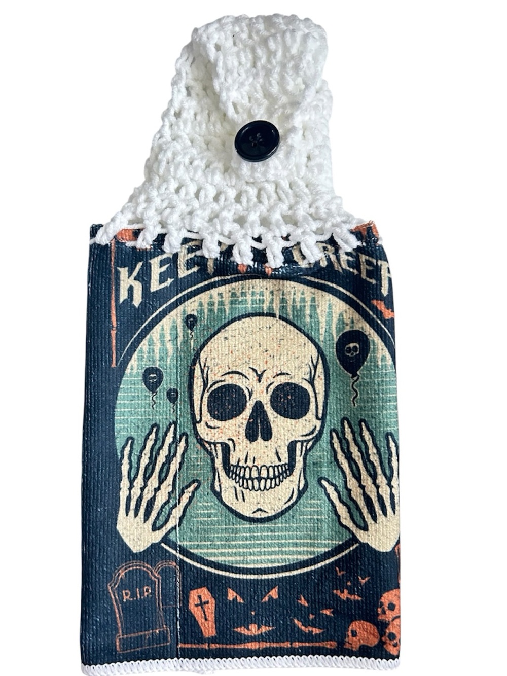 Handcrafted Halloween Black and Green Skeleton Hanging Kitchen Hand Towel